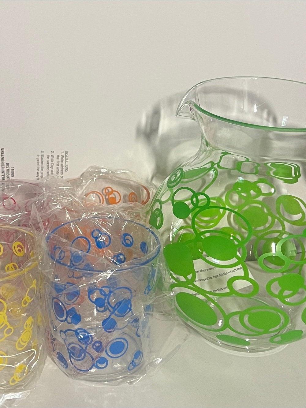 Green Bubble Glass Pitcher with Assorted Bubble Tumblers
